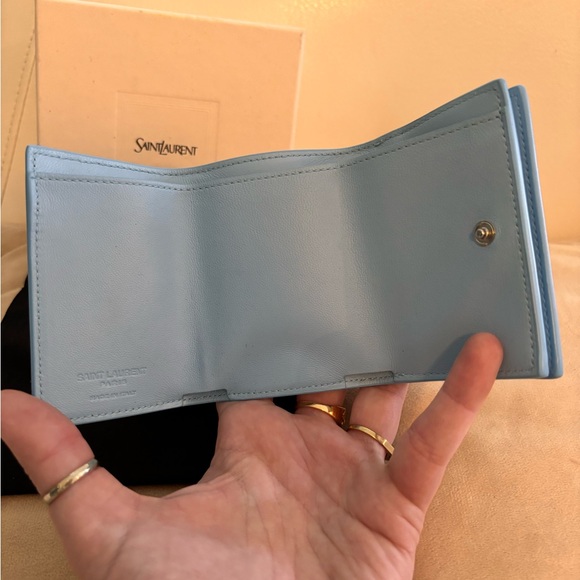 Saint Laurent YSL RARE Blue Ombré Origami Tiny Tri-fold Wallet W/ COA - Picture 7 of 13